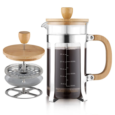 Sivaphe 34oz French Press with bamboo lid, comfortable grip for daily brewing