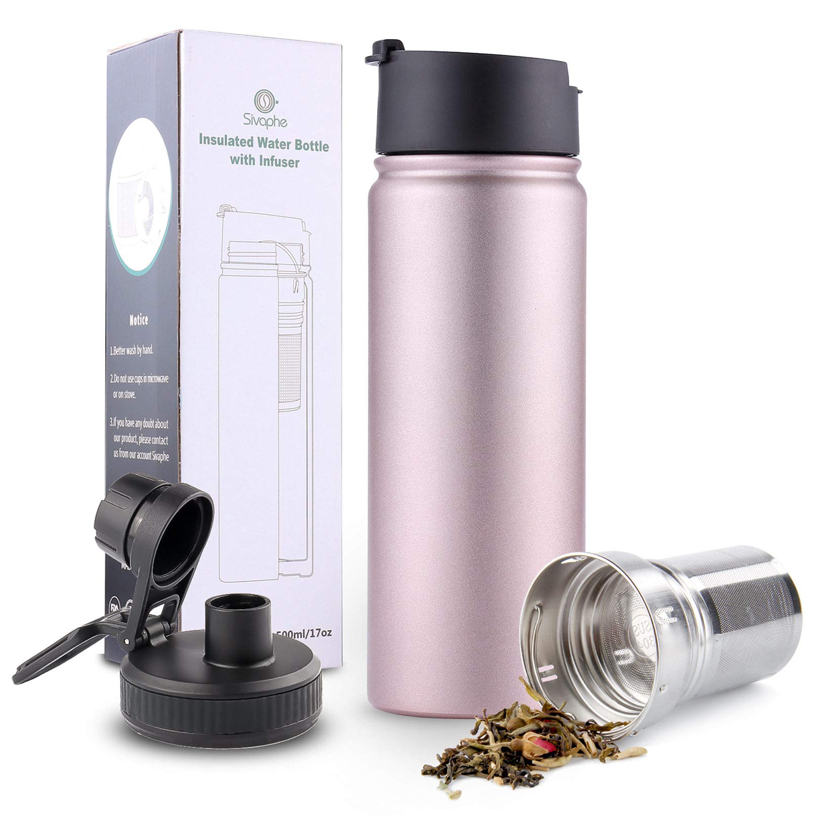 Sivaphe rose-gold infuser travel mug for on-the-go hot tea.