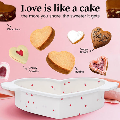 SJ heart cake pan with metal reinforced frame provides durable bakeware.