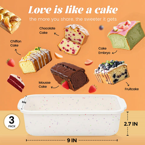 SJ silicone bread pan ready for oven use, heat safe from -104°F to 446°F.