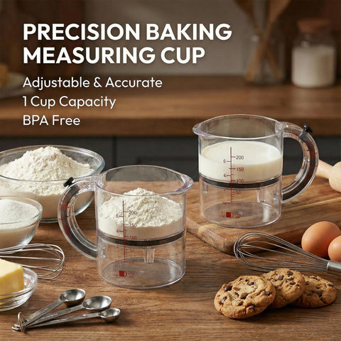 SKAHEE measuring cup shows dual ml and oz scales for precise reads