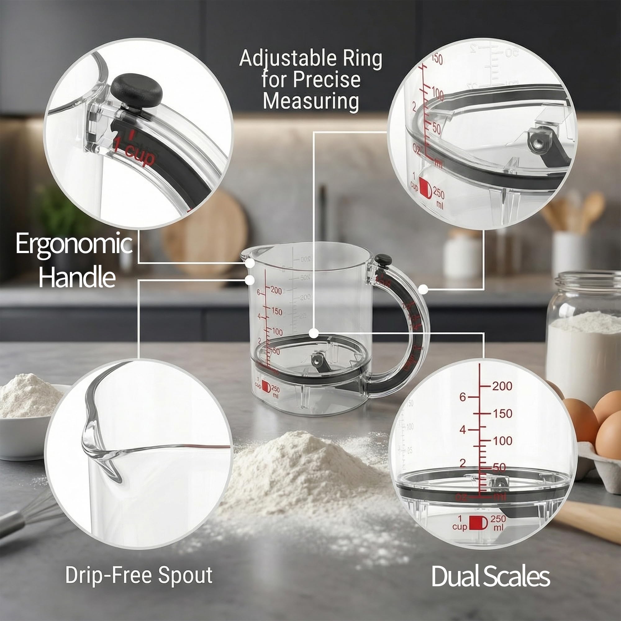 SKAHEE space-saving cup replaces four traditional measuring tools
