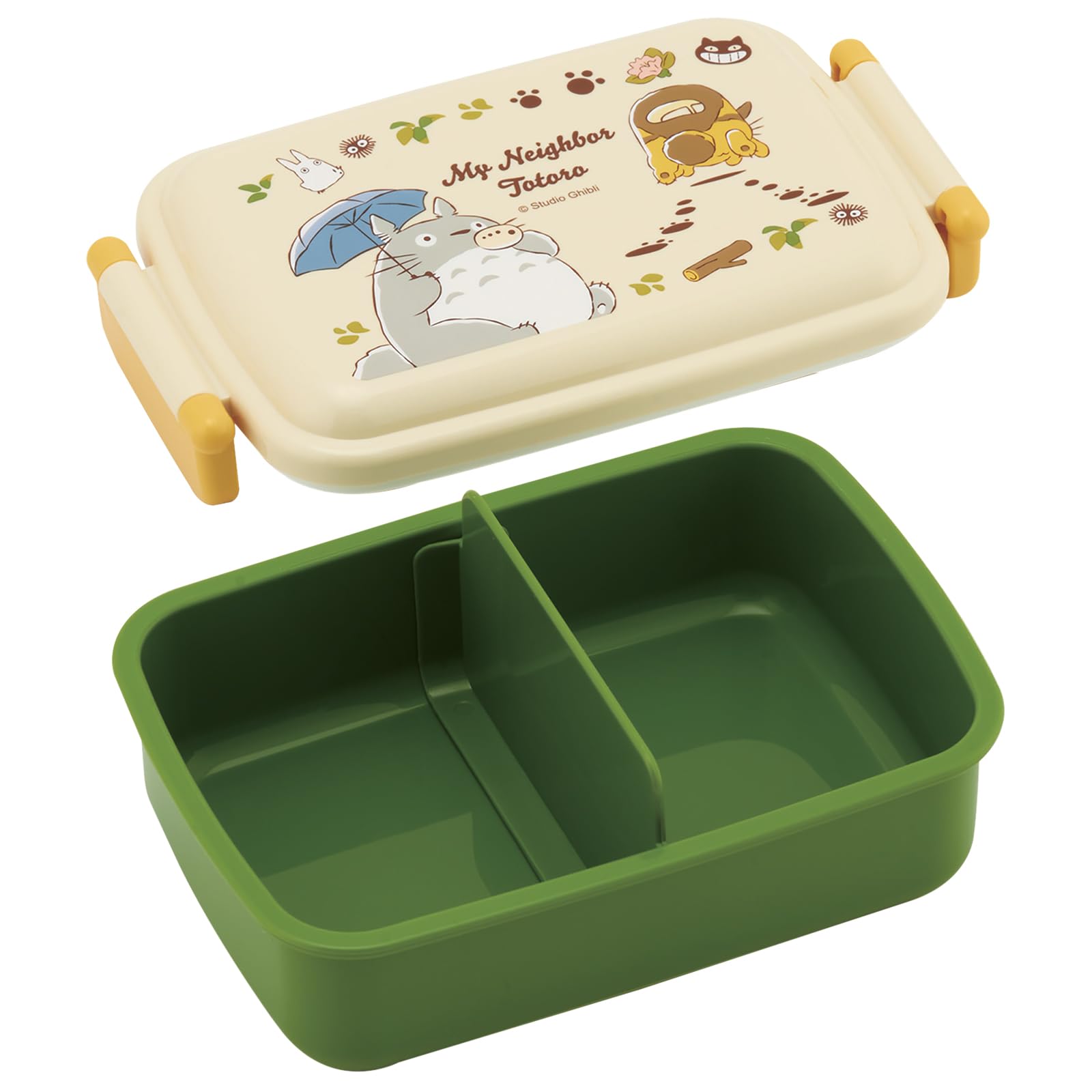 Skater Cat Bus Bento lid close-up showing secure two-point locking for spill prevention