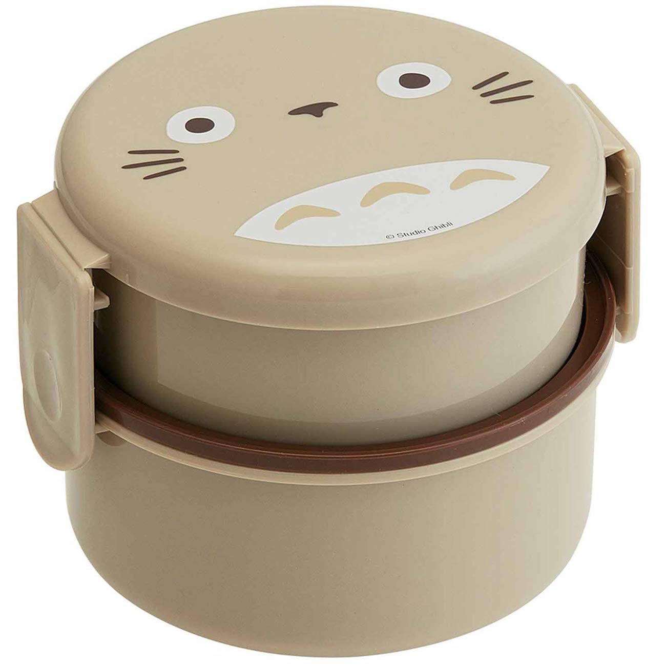 Skater Totoro round 2-tier bento with Totoro art for fun school meals.
