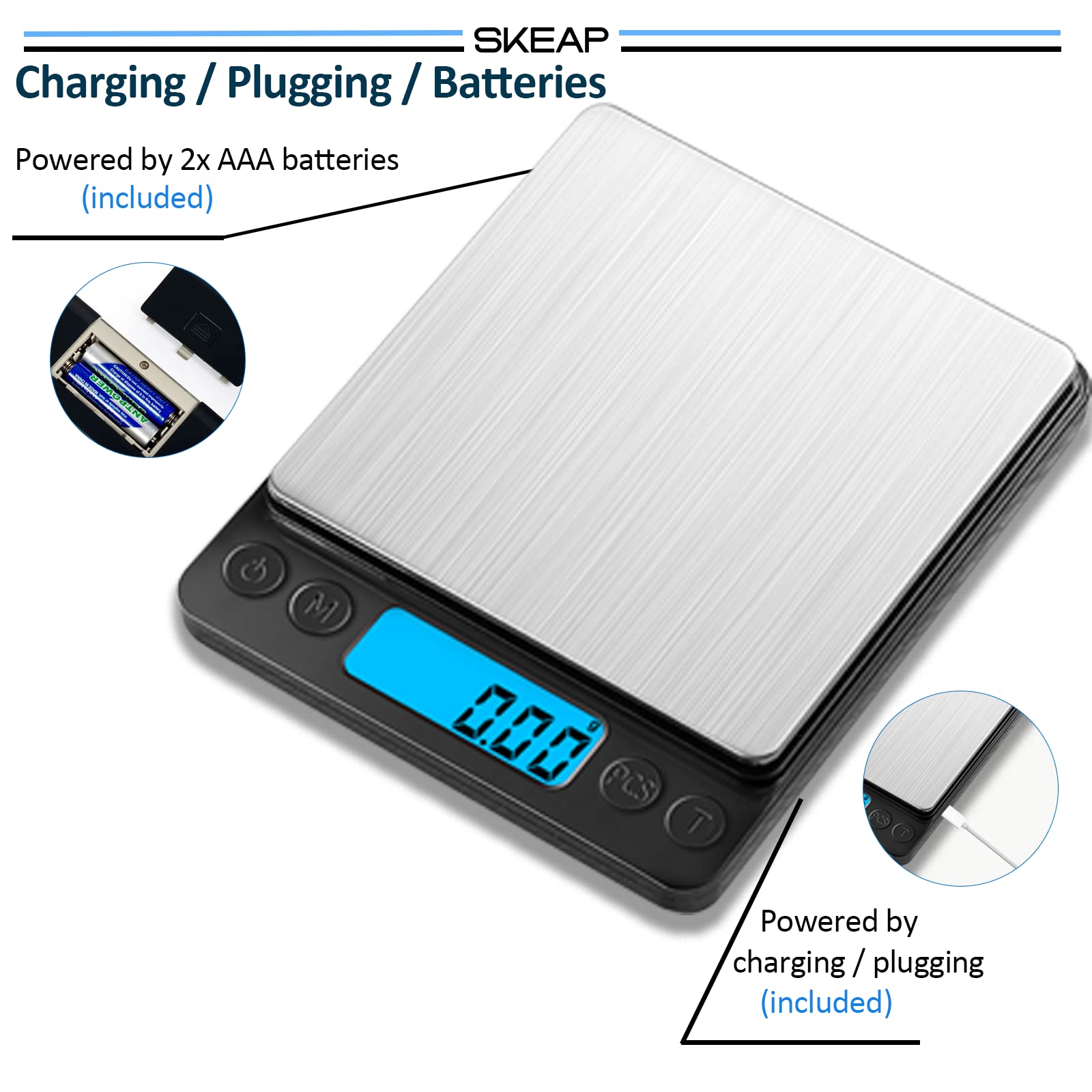 SKEAP Gram Scale compact design fits small workspaces in kitchen or lab.