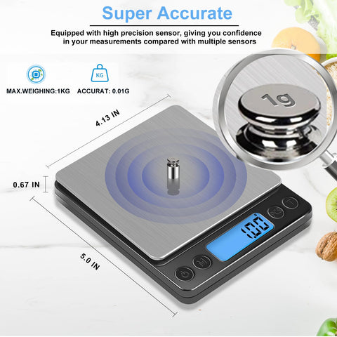 SKEAP Gram Scale tare function enables quick zeroing between items.