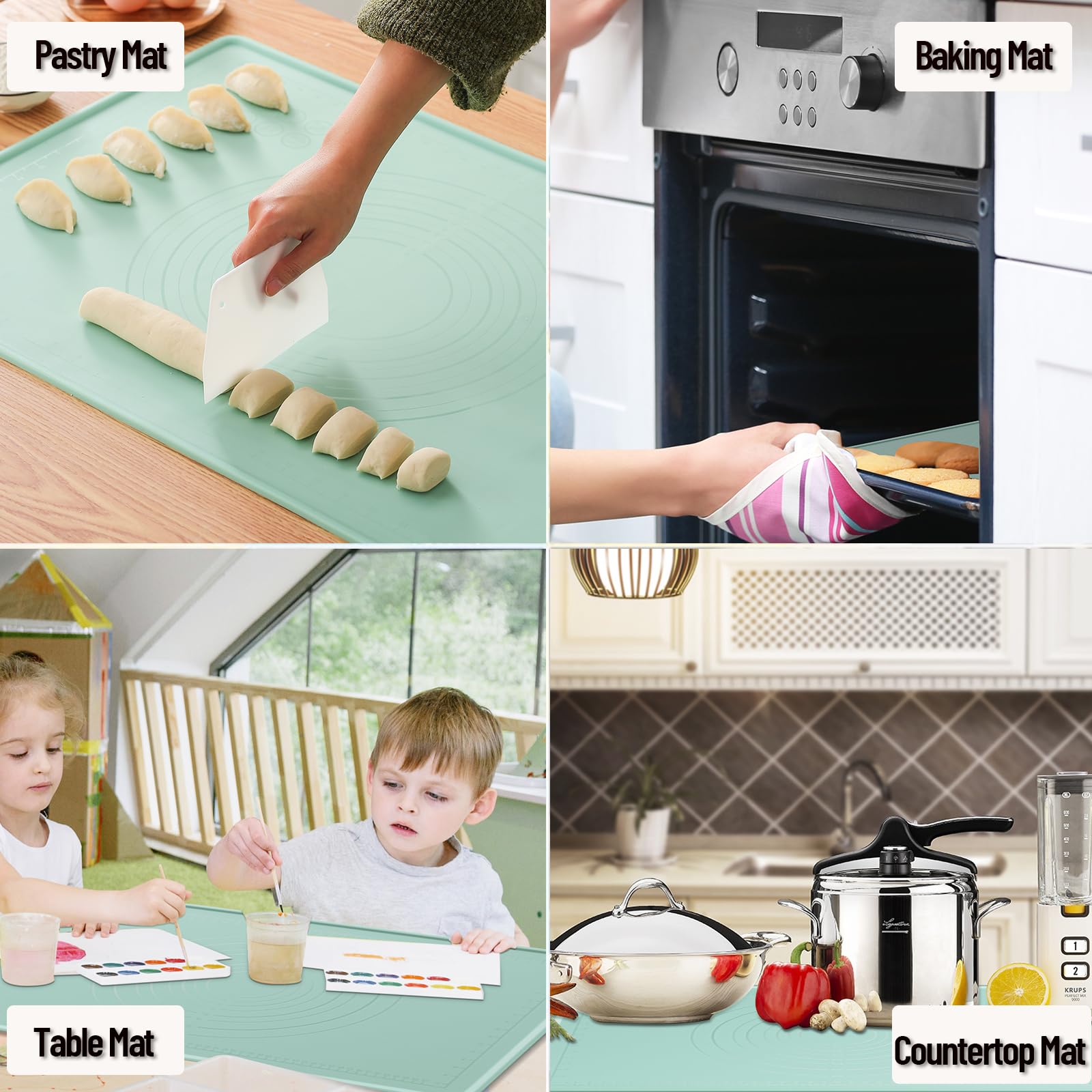 SKEAP baking mat on counter ready for quick dishwasher-safe cleaning