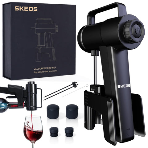SKEOS electric wine opener front view for quick, smooth pours