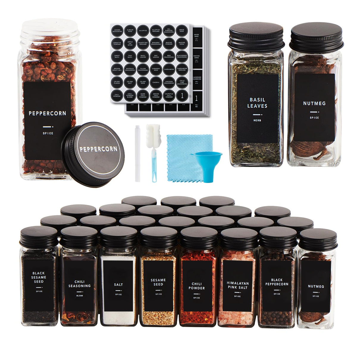 Skiileor 25-pcs spice jars set for organized kitchen storage