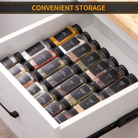 Skiileor spice jars on kitchen rack showcasing compact square design