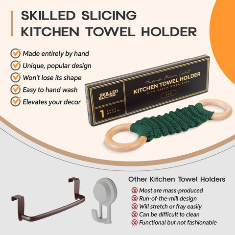 SKILLEDSLICING crochet towel holder, closeup, soft cotton yarn and beech wood rings