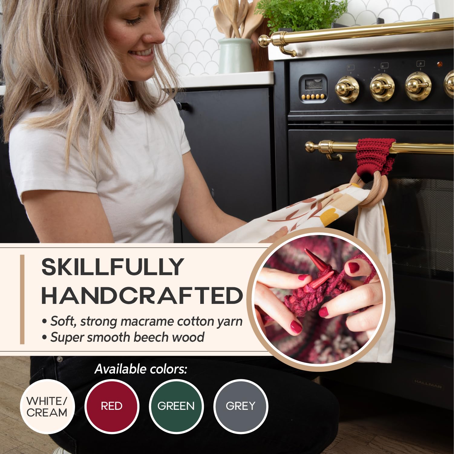 SKILLEDSLICING crochet towel holder in kitchen, keeps towels tidy and accessible