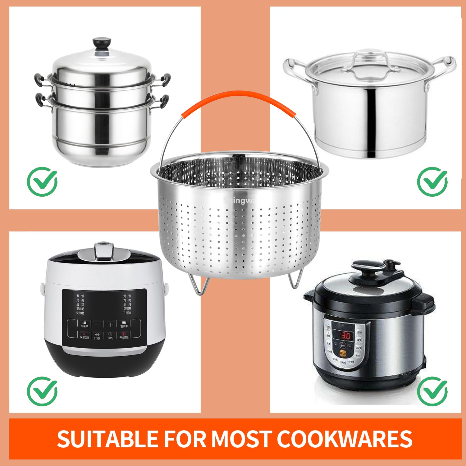 Skingwa steamer basket stackable storage saves kitchen cabinet space.