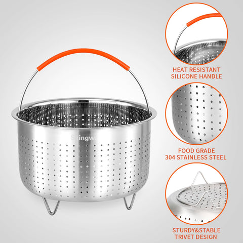 Skingwa steamer basket with vented base preventing overflow during steaming.