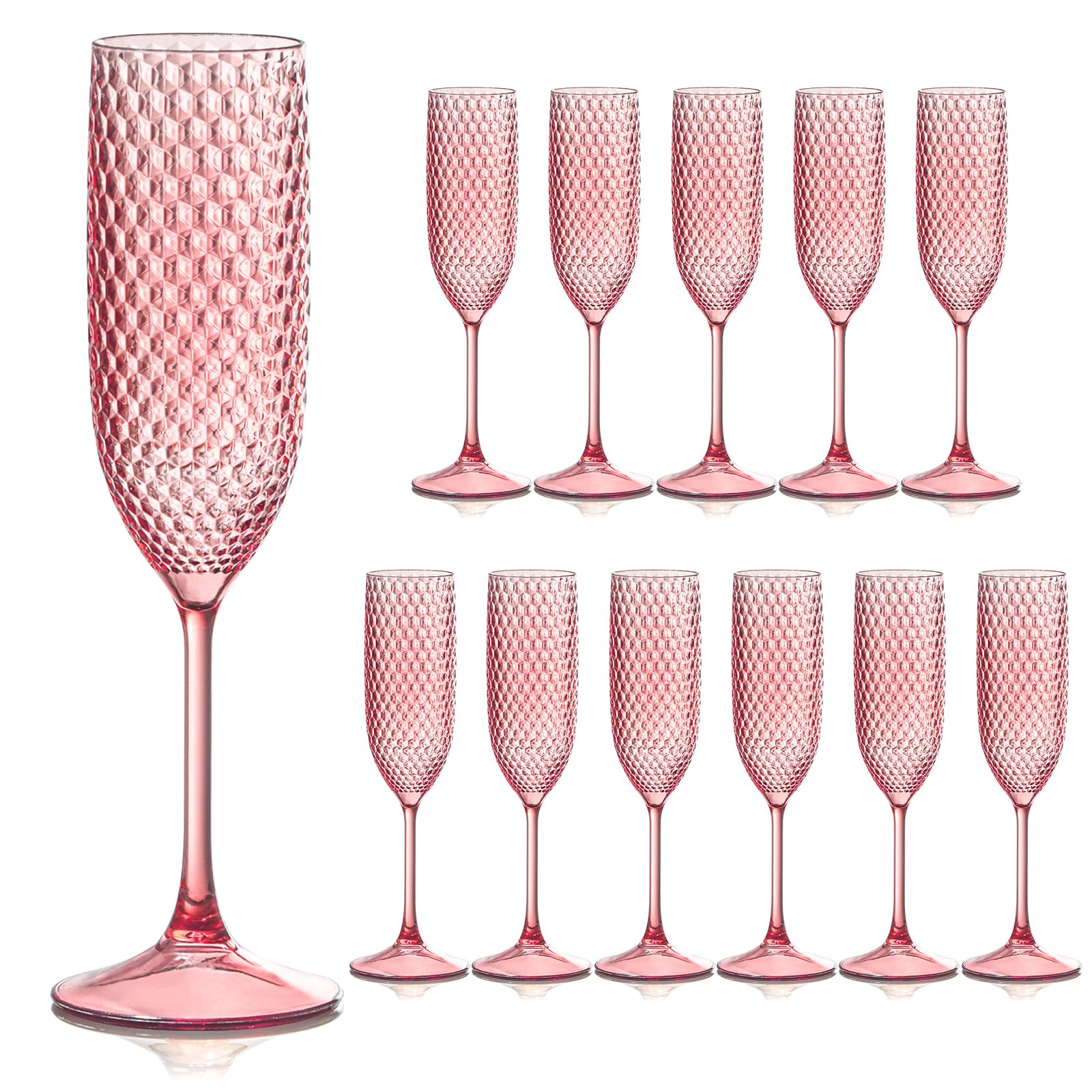 SKLENICE pink 5.5oz plastic champagne flutes ideal for elegant weddings and toasts.