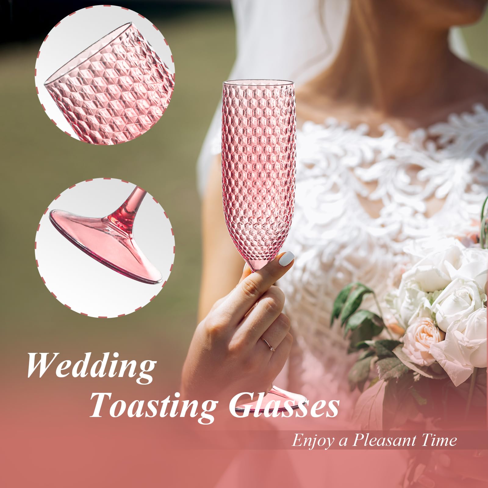 SKLENICE pink shatterproof champagne flutes provide worry-free party sipping.