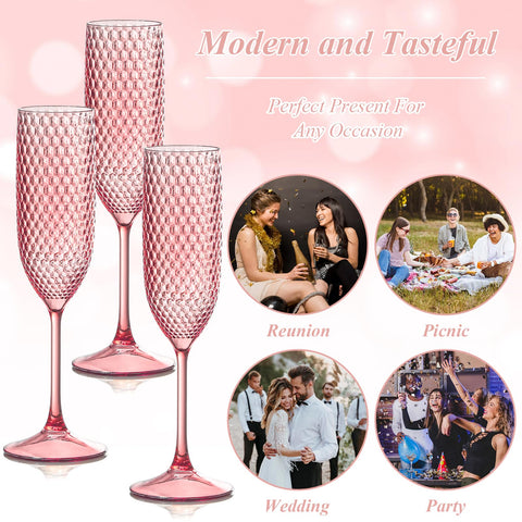 SKLENICE pink wedding-ready flutes for elegant toasts and easy transport.