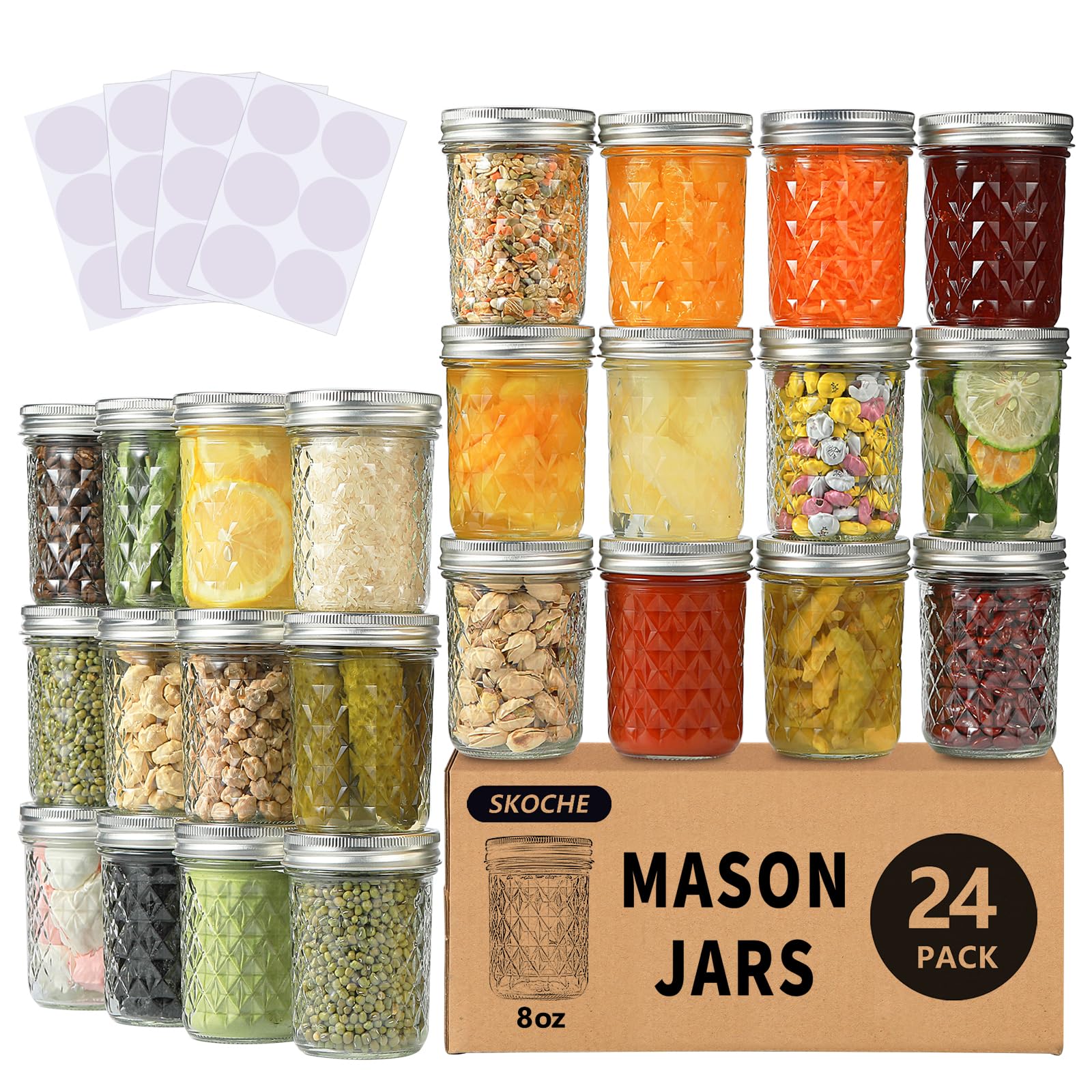 SKOCHE 8oz mason jar with lids and bands for easy preserving and gifting