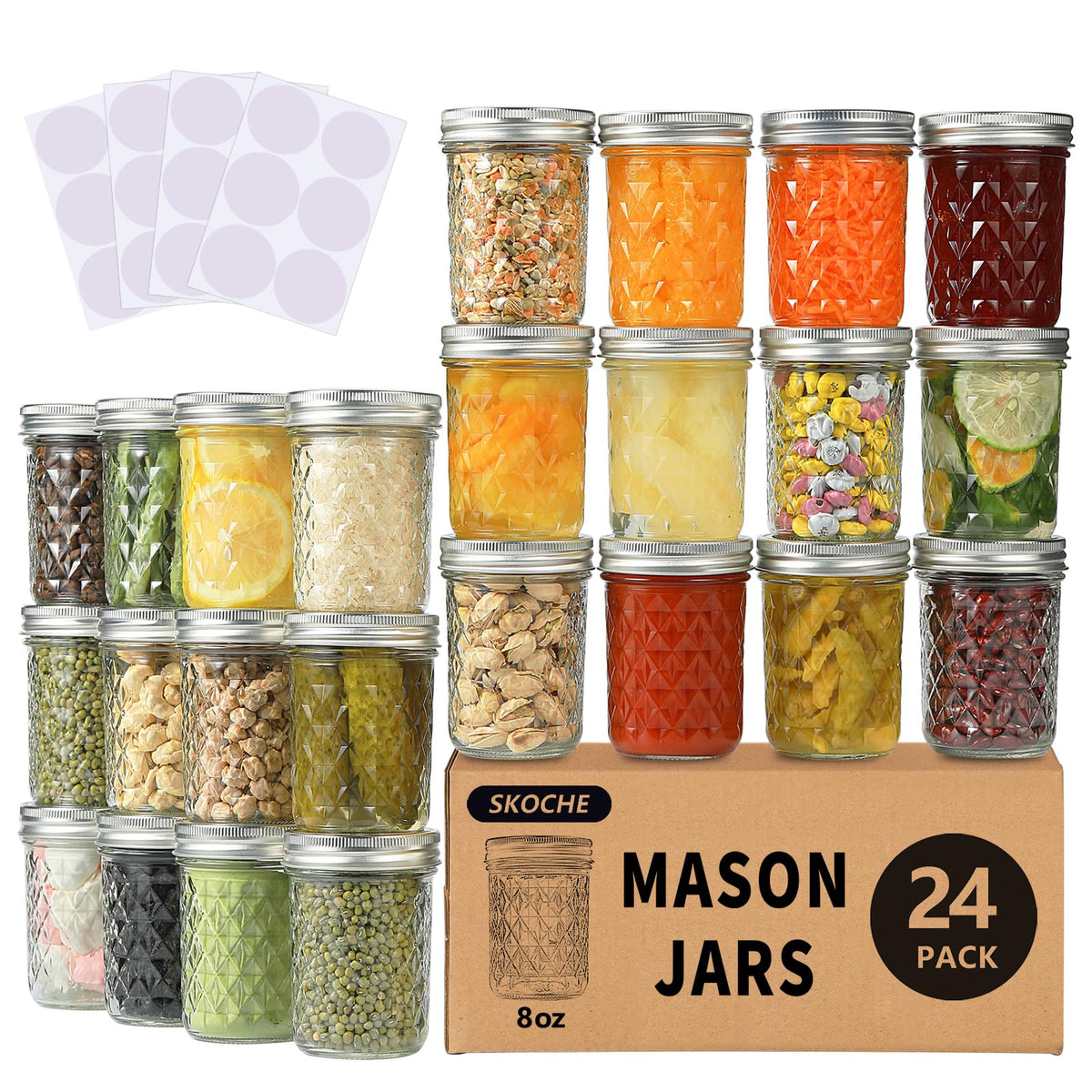 SKOCHE 8oz mason jar with lids and bands for easy preserving and gifting