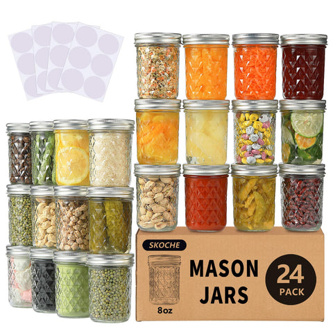 SKOCHE 8oz mason jar with lids and bands for easy preserving and gifting