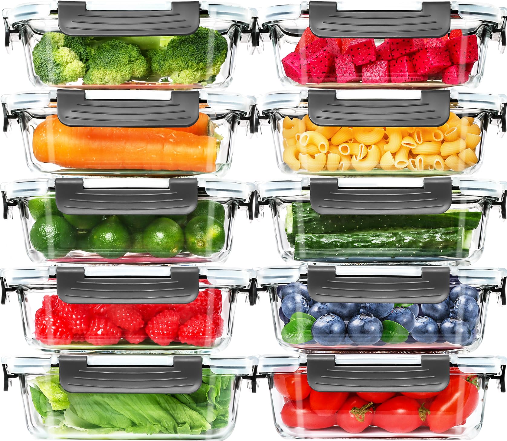 Skroam 10-pack glass meal prep containers show 22 oz capacity for organized lunches