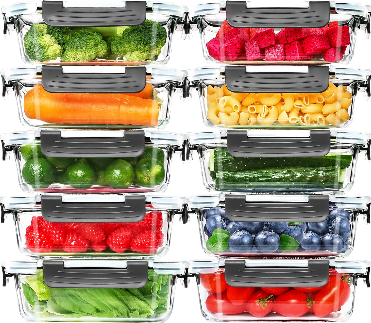 Skroam 10-pack glass meal prep containers show 22 oz capacity for organized lunches
