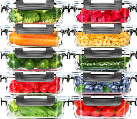 Skroam 10-pack glass meal prep containers show 22 oz capacity for organized lunches