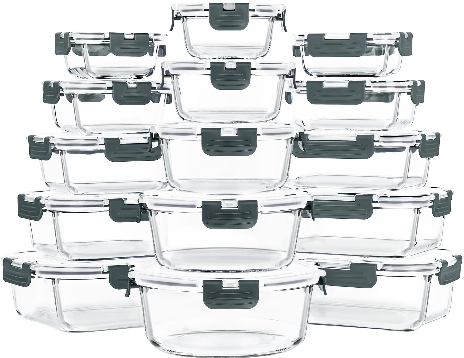 Skroam 15-pack glass containers with airtight lids for reliable meal prep and storage