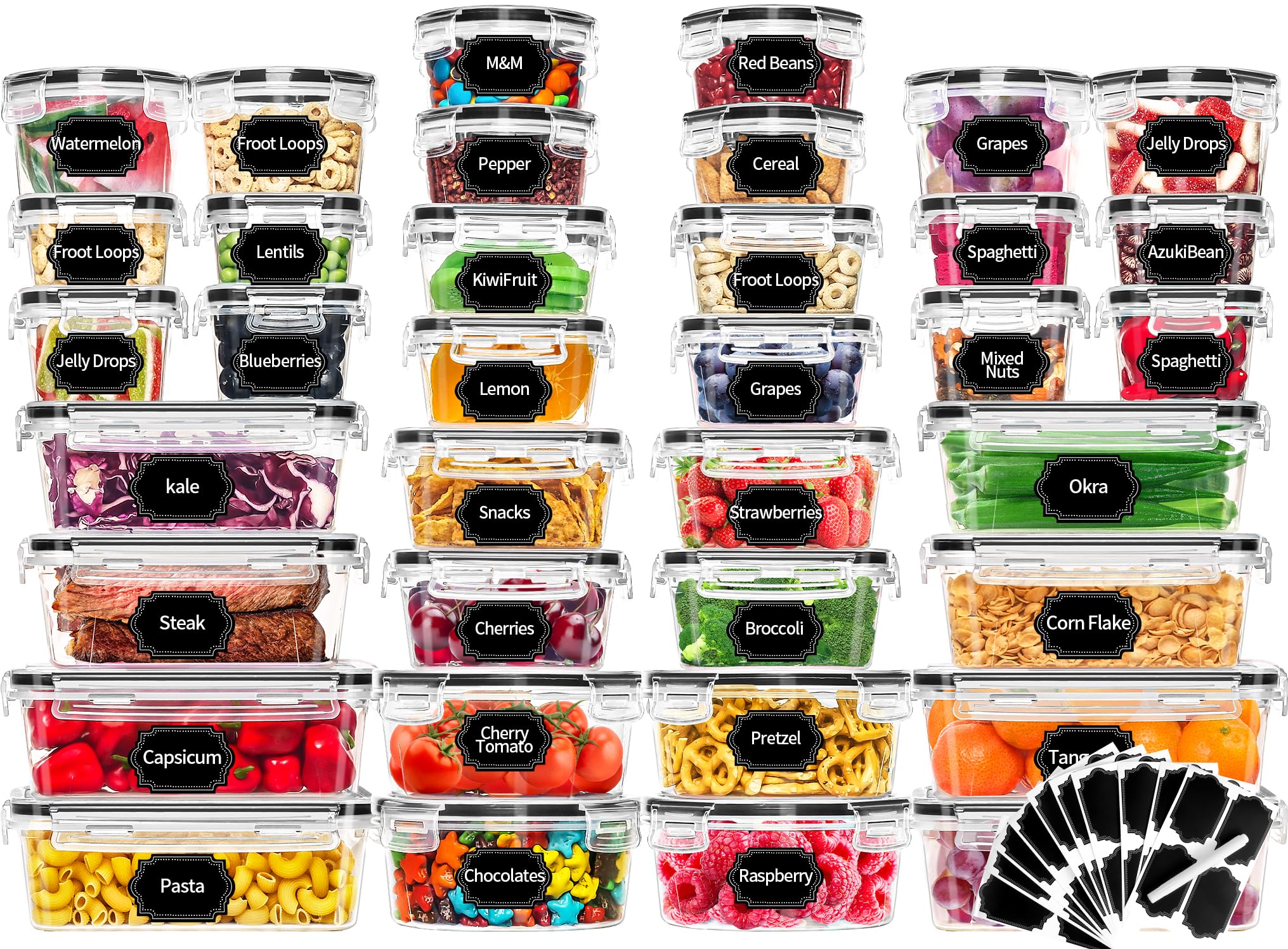 Skroam 72-piece set stacked with lids for space-saving pantry organization