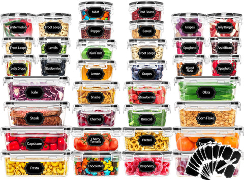 Skroam 72-piece set stacked with lids for space-saving pantry organization