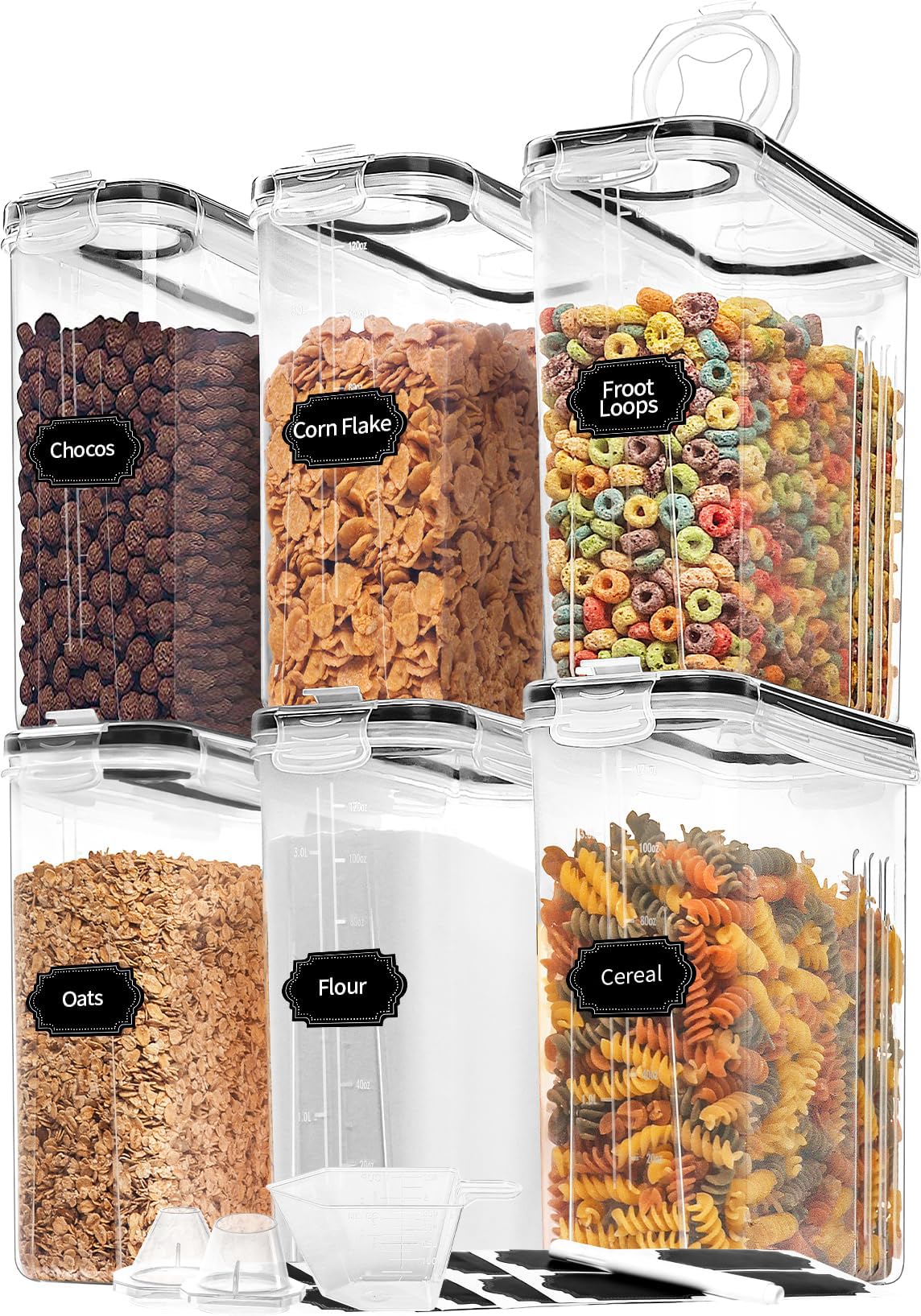 Skroam cereal containers six-pack with airtight lids for fresh pantry storage.