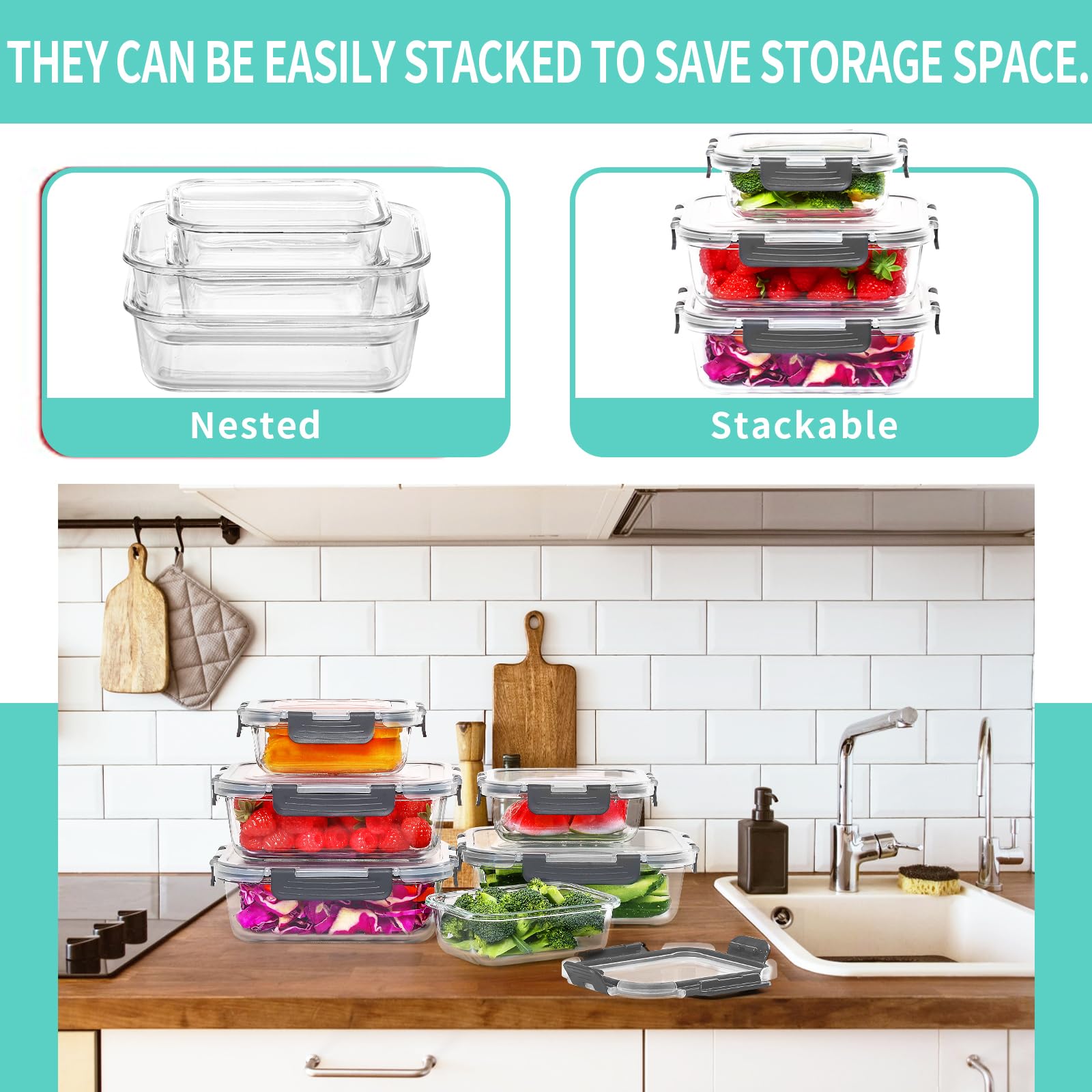 Skroam stackable glass containers save fridge and cabinet space.