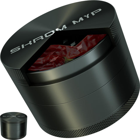 SKROM MYP large grinder lid close-up showing a strong magnetic lid for secure storage.