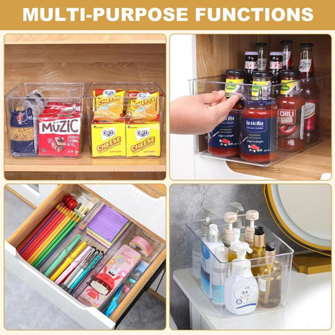 SKTEET pantry organizer bin supports side-by-side stacking.