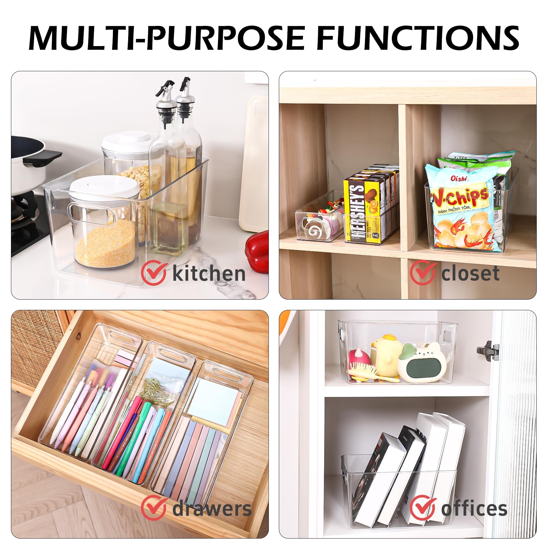 SKTKSE fridge organizer bins in clear plastic for easy access