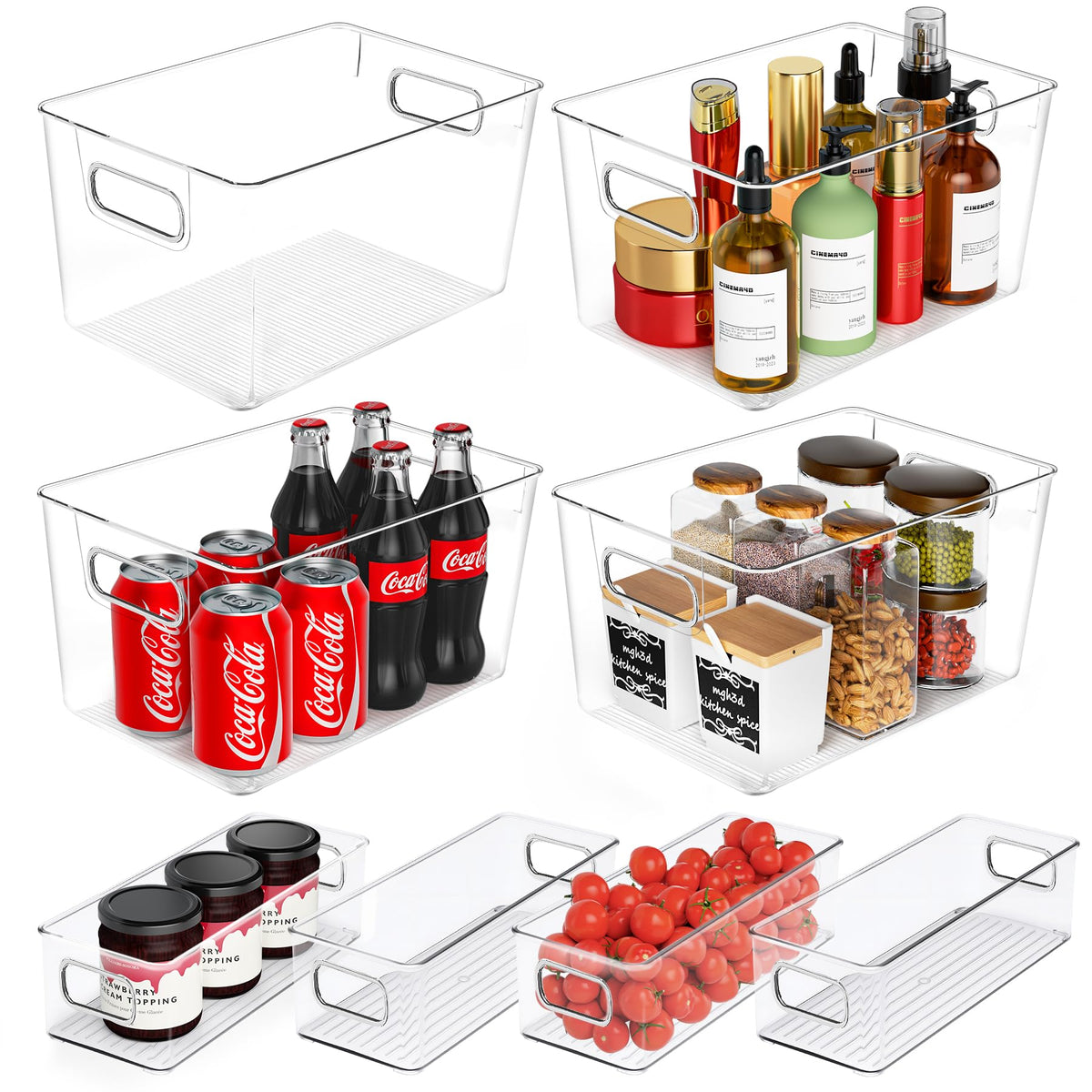 SKTKSE clear plastic storage bins front view for pantry organization