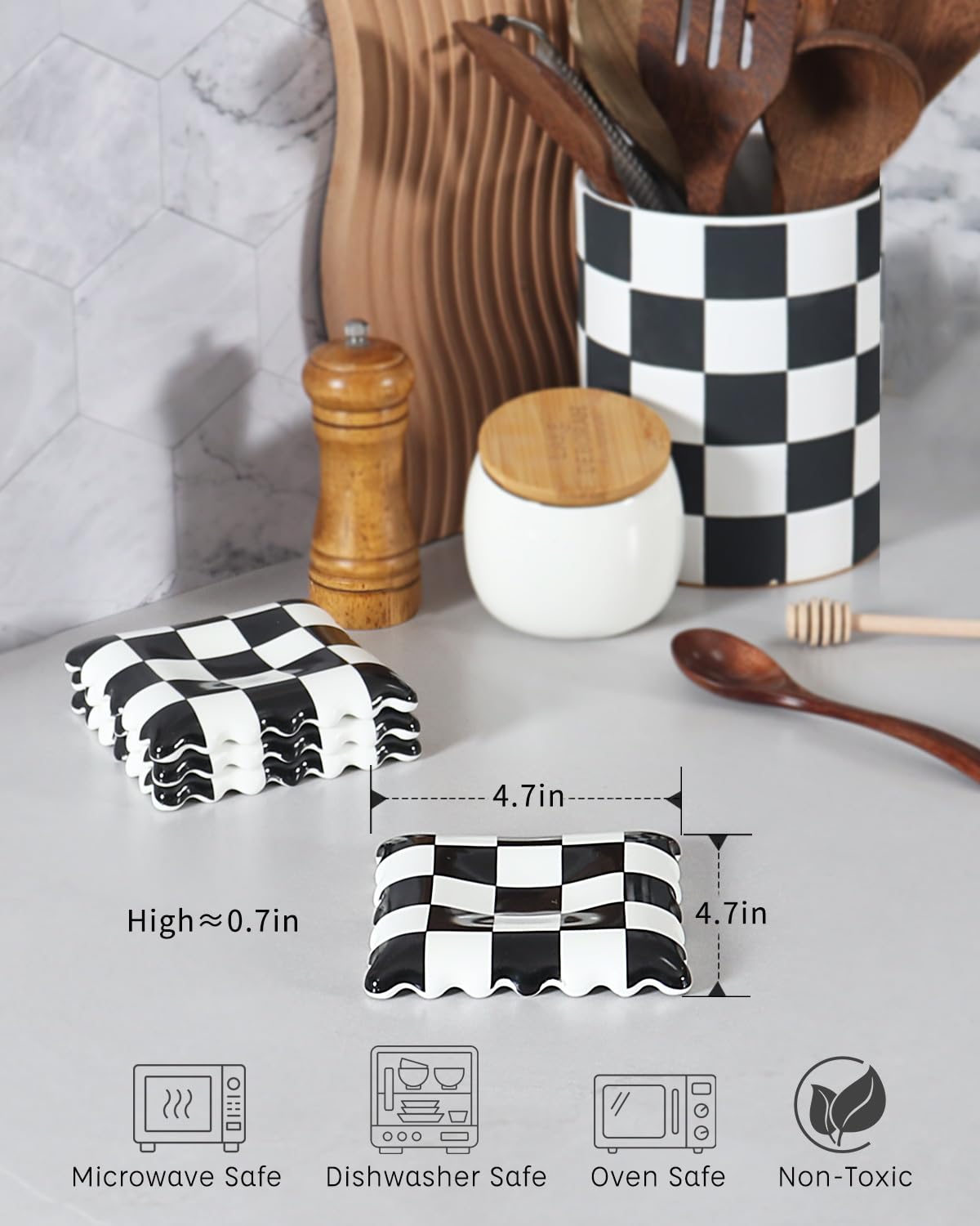 Skwien ceramic spoon rest features biscuits pattern for cafe-style charm