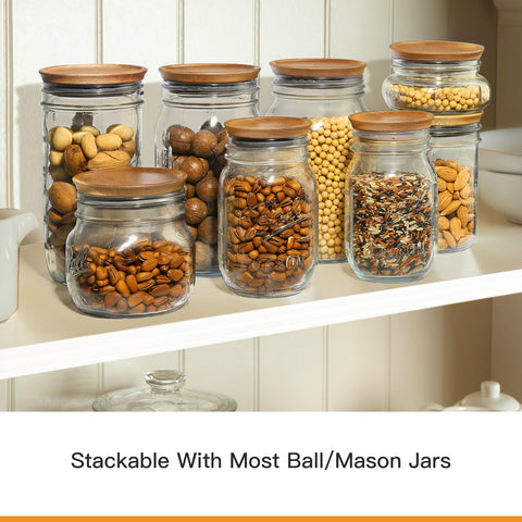 SKYBD stackable Mason jar lids save cabinet space and reduce clutter.