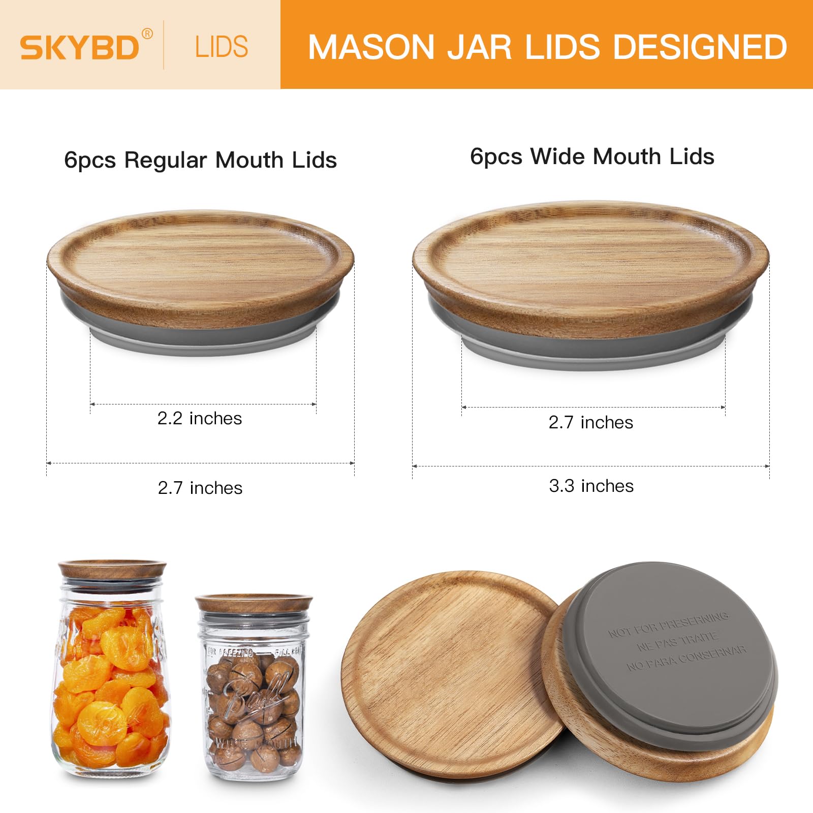 SKYBD wide-mouth mason lid in acacia wood for larger jars