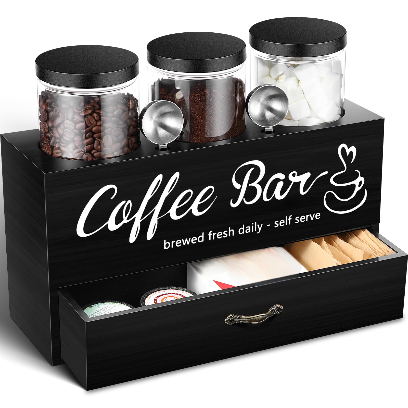Skybooly coffee canister set storage box black on a kitchen counter for organized coffee