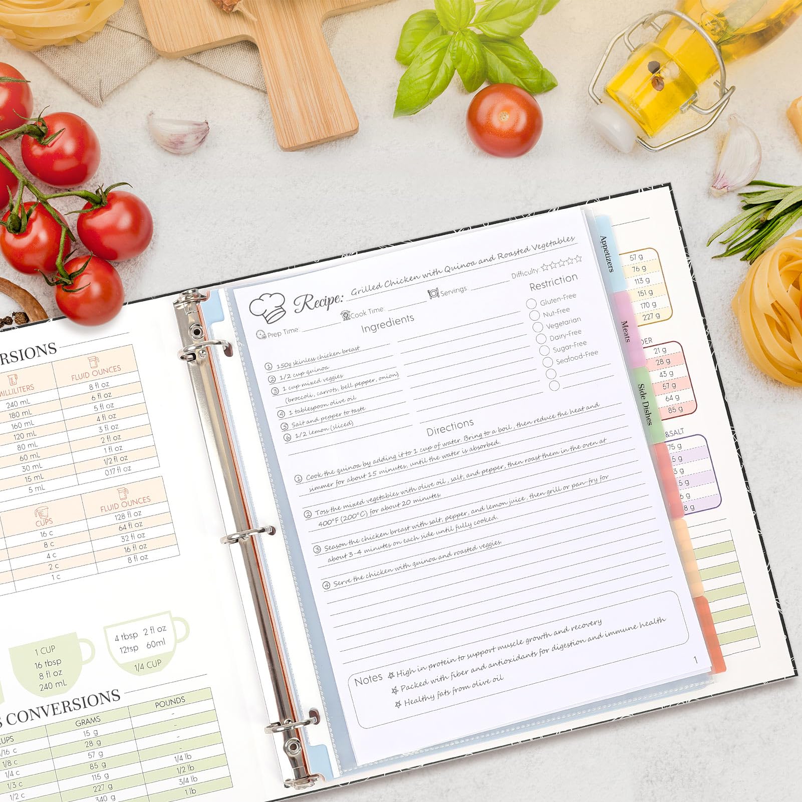 SKYDUE Durable cover and sleeves protect recipes from spills