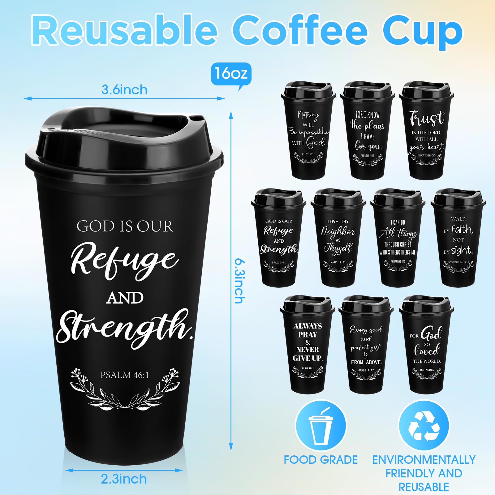 Skylety 16oz plastic cups with lids, ideal for office or home use.