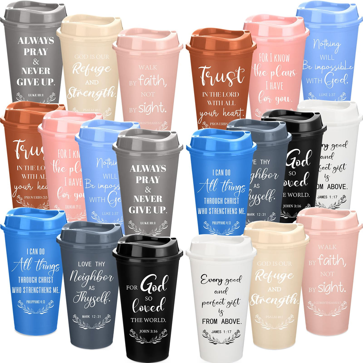 Skylety 20-pack Christian tumblers with lids for sharing coffee at gatherings
