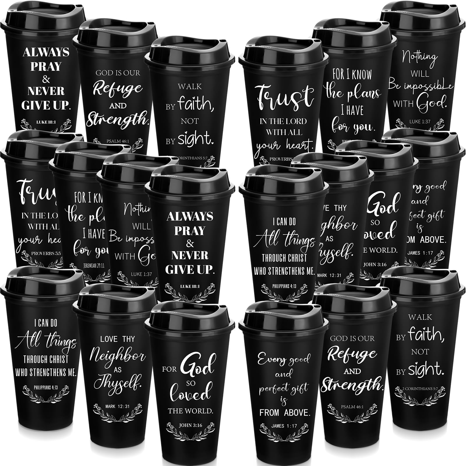 Skylety Bible Verse Tumbler 20-pack with lids for daily inspirational coffee on the go.