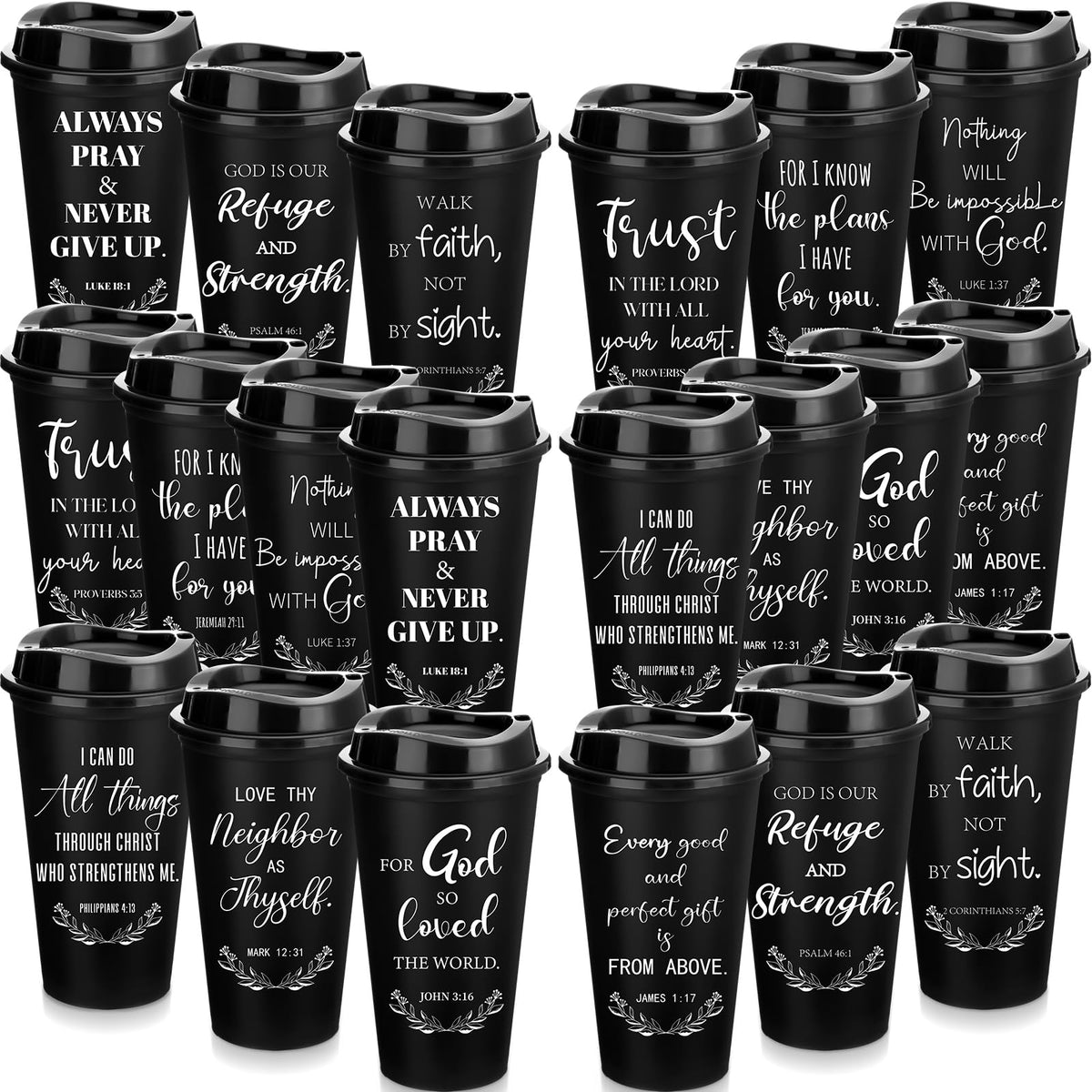Skylety Bible Verse Tumbler 20-pack with lids for daily inspirational coffee on the go.