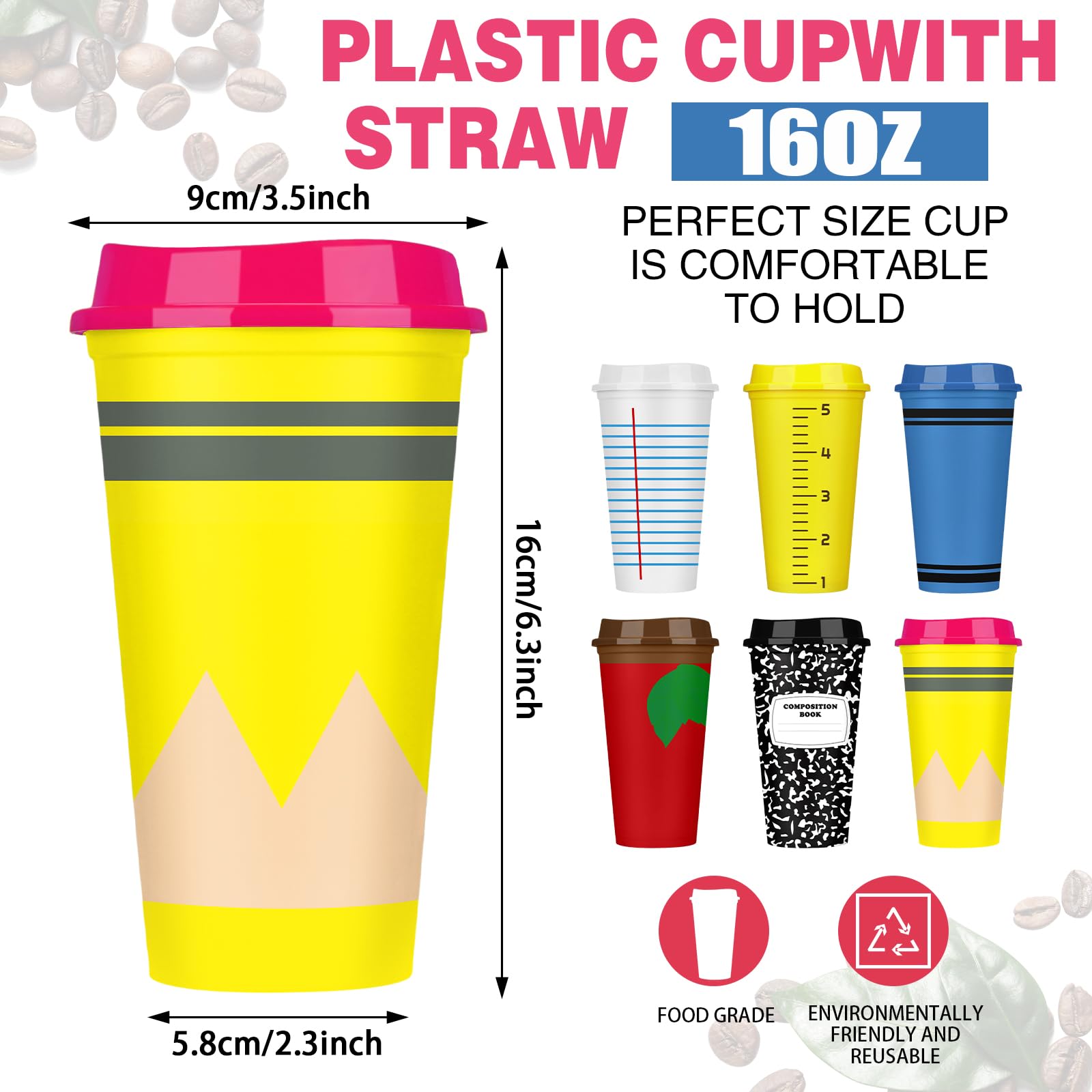Skylety cute pattern cups featuring pencil and crayon designs for classrooms.
