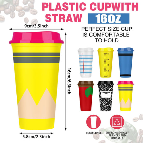 Skylety cute pattern cups featuring pencil and crayon designs for classrooms.
