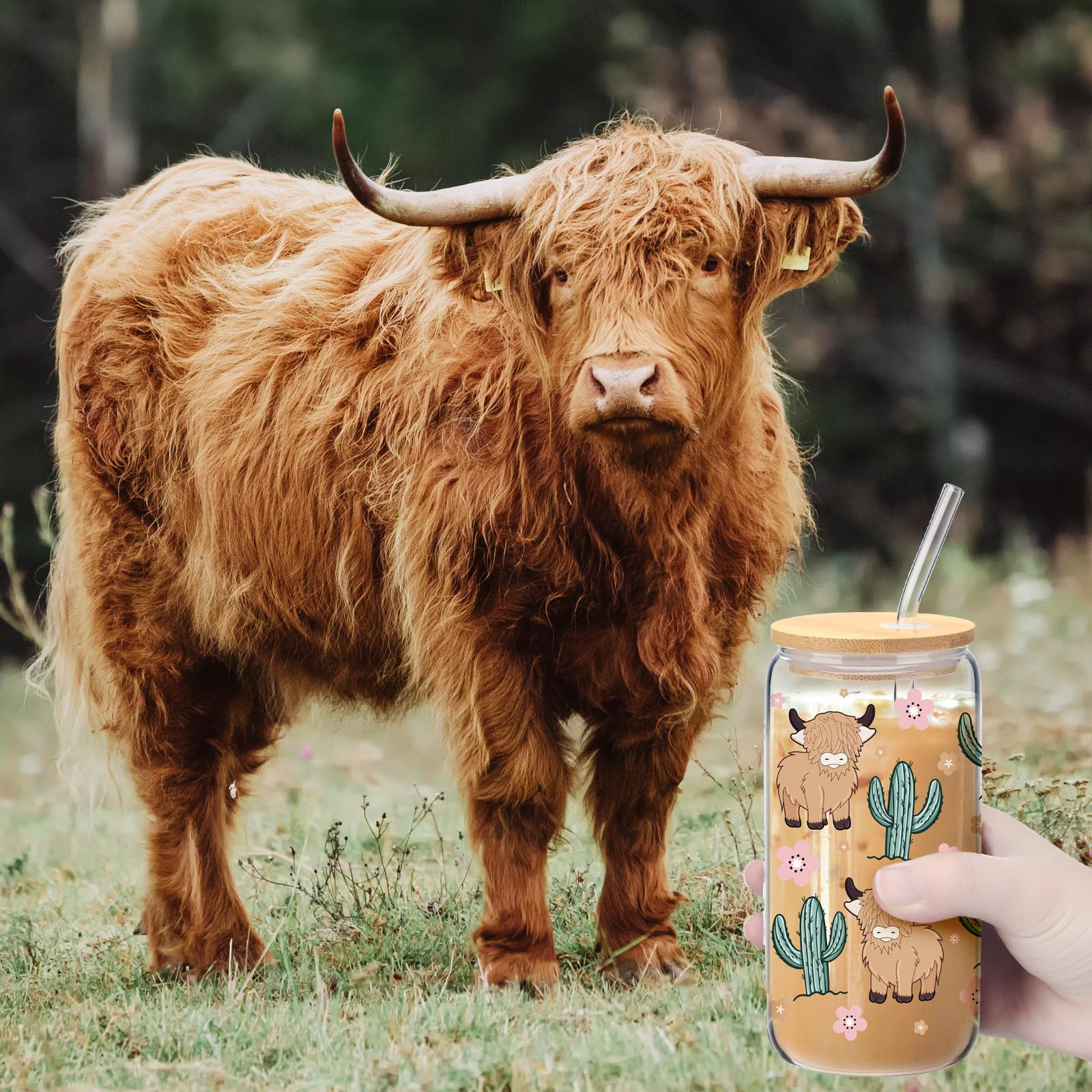 Skylety Highland Cow cactus pattern adds whimsical kitchen style