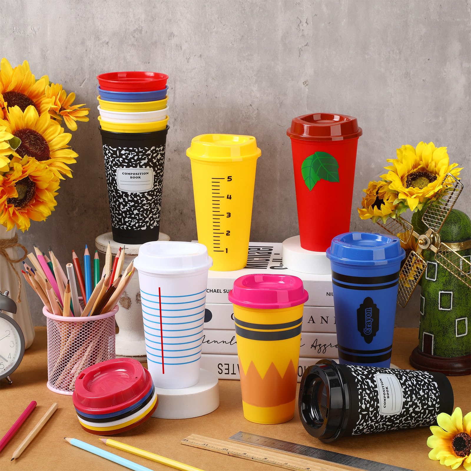Skylety notebook ruler apple pattern cups for stylish back-to-school celebrations.