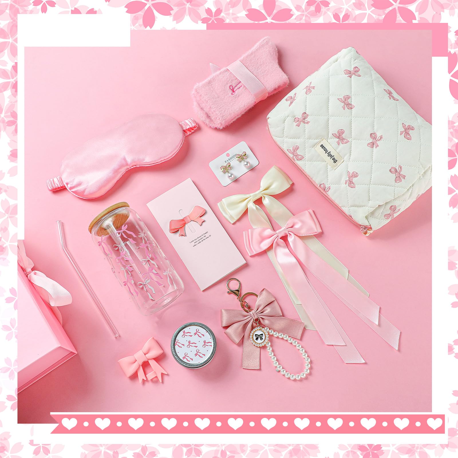 Skylety pink bow gift set scented candle ambience